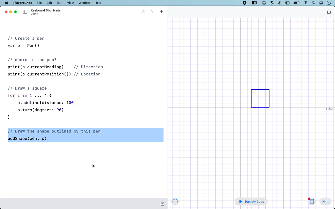 Press Command-] to shift code to the right.